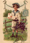 Enfant marin avec bouquet de violettes